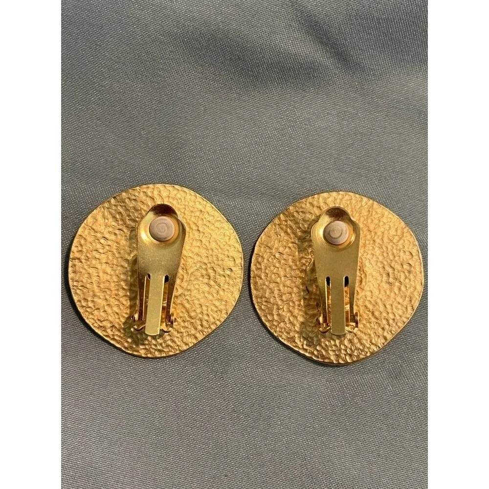 Vintage Gold-Tone Clip-On Earrings with Black Cabochon Center